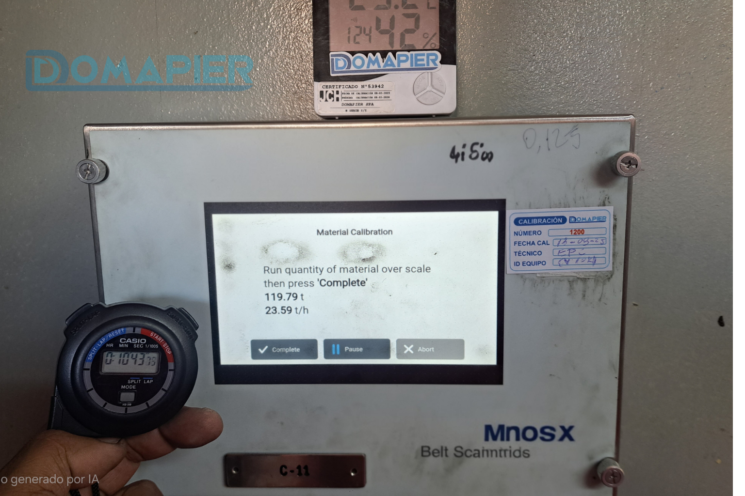 Verificación de medidas y parámetros en integrador Ramsey durante calibración de pesómetro
